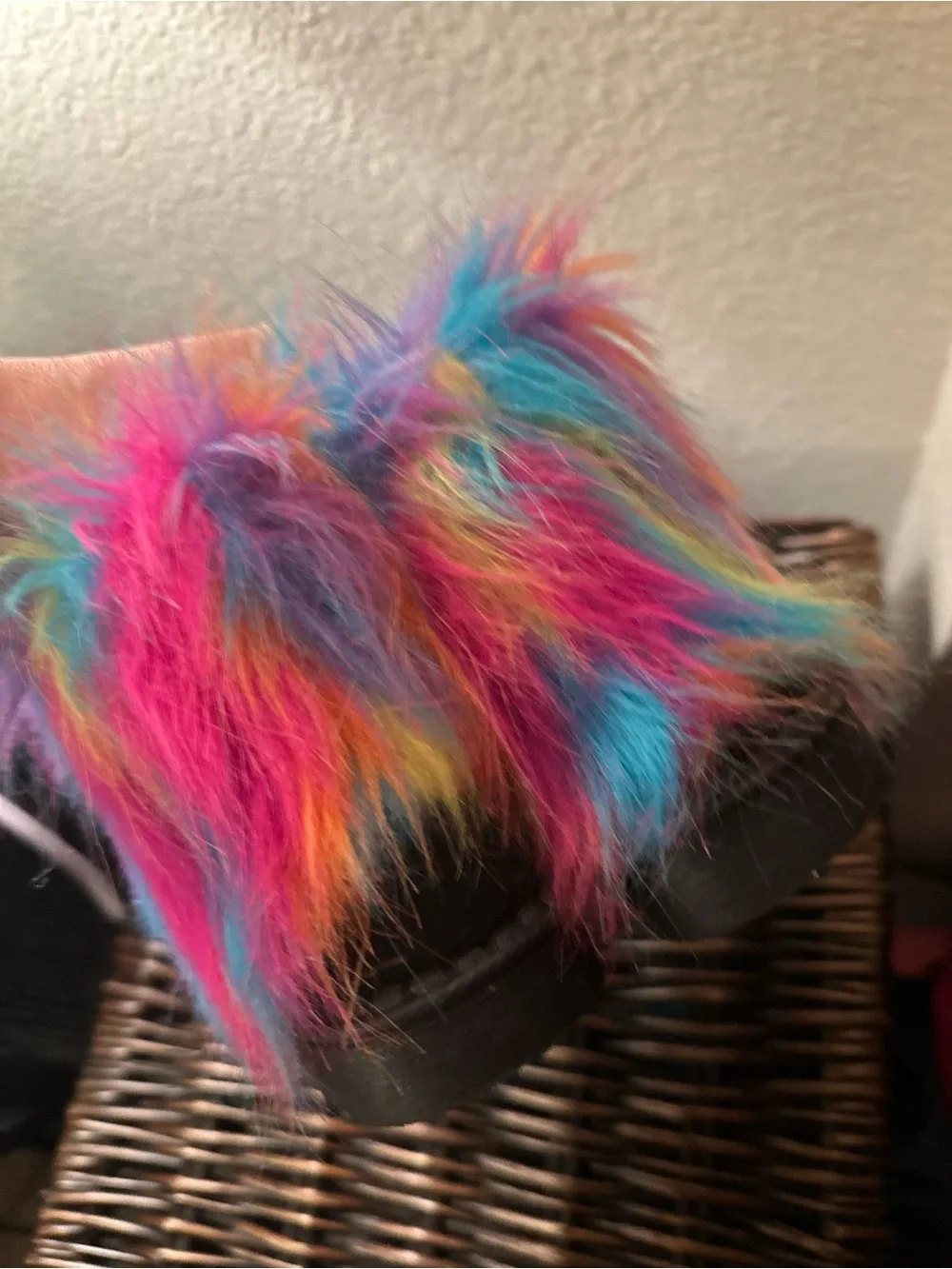 Kids Multicolor Rainbow Faux Fur Slip-On Slippers